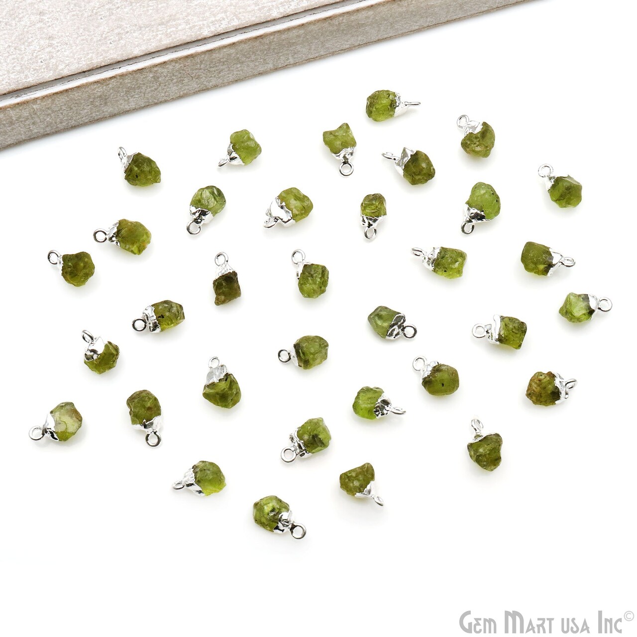 Rough Gemstone Pendant, Birthstone Raw Pendant, Silver Electroplated Connector Charms, 11X6mm (Approx), 1 pc, GemMartUSA (50469)